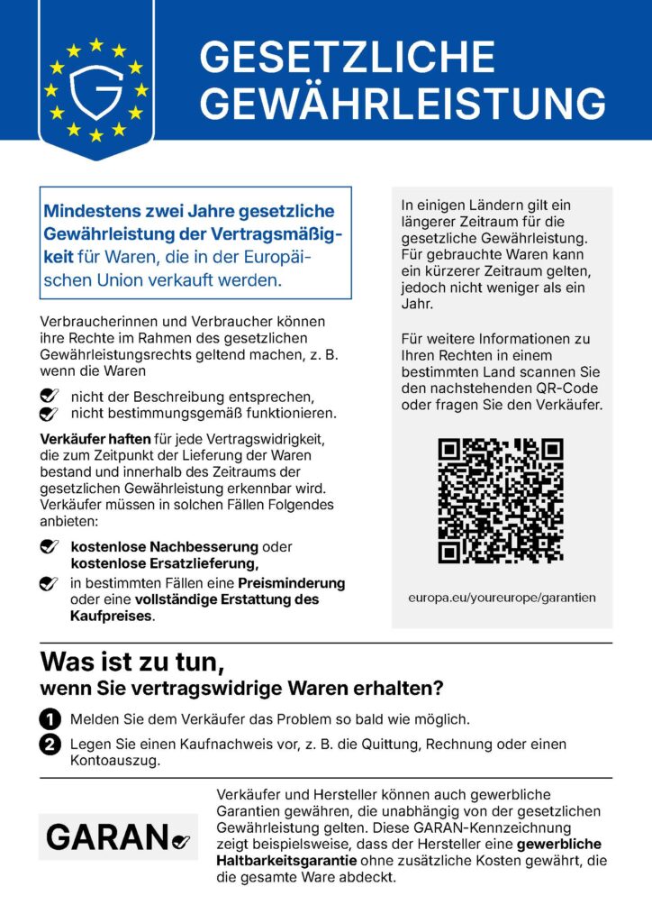 EU-Gewährleistungslabel: Mindestens zwei Jahre Mängelrechte